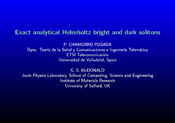Exact analytical Helmholtz bright and dark solitons (presentation)